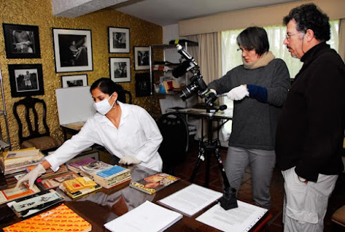 <p>
	Filming newspapers and periodicals from the 1940&#39;s and 50&#39;s with Fundacion researcher, Gabi.&nbsp;</p>
