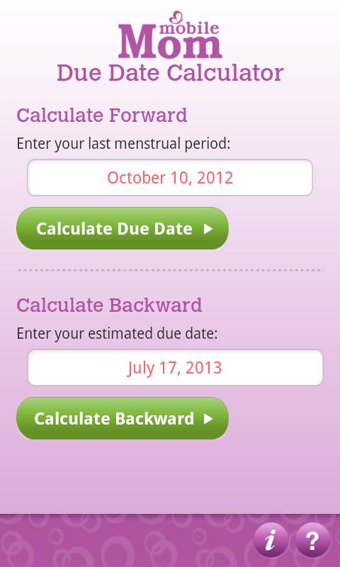 Android application Pregnancy Due Date Calculator screenshort