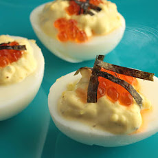 Wasabi Deviled Eggs with Roe and Crispy Nori Recipe