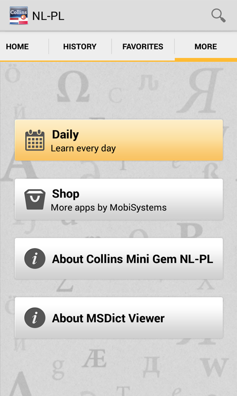 Android application Dutch&lt;&gt;Polish Gem Dictionary screenshort