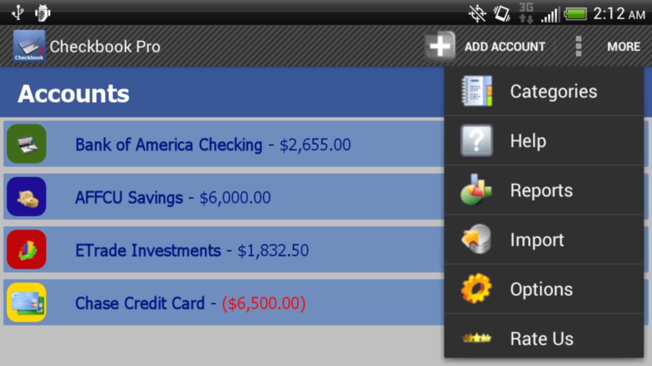 Android application Checkbook Pro screenshort