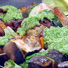 Grilled Swordfish Kabobs with Fresh Herb Pesto Sauce