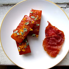 Butternut Bricks with Ginger Maple Bourbon Glaze and Prosciutto Chips