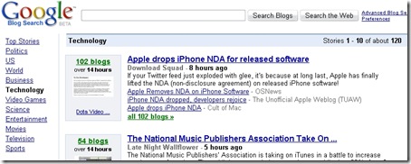 像是Google News的使用介面的Google Blog Search - Google Blog Search