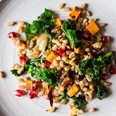 Farro with Roasted Sweet Potato, Kale and Pomegranate Seeds