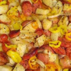 Oven-roasted Sausages, Potatoes, And Peppers