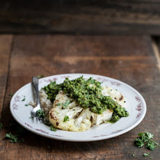 Cauliflower Steaks with Green Harissa and Brown Rice