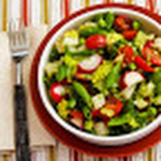 Chopped Salad Recipe with Sugar Snap Peas, Jicama, Radishes, Tomatoes, and Green Garbanzo Beans