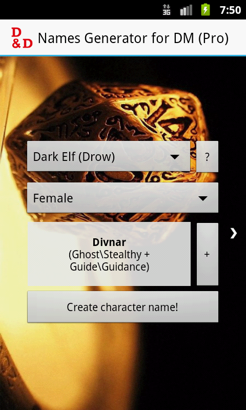 Android application D&D Names Generator (PRO) screenshort