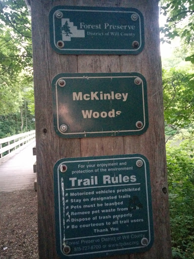 McKinley Woods Trail Marker and Bridge