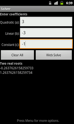 quadratic-equation-solver for android screenshot