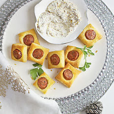 Chicken Sausage Puffs with Creamy Mustard Dipping Sauce
