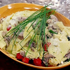 Pasta Rags with Chicken Confit, Asparagus, and Teardrop Tomatoes