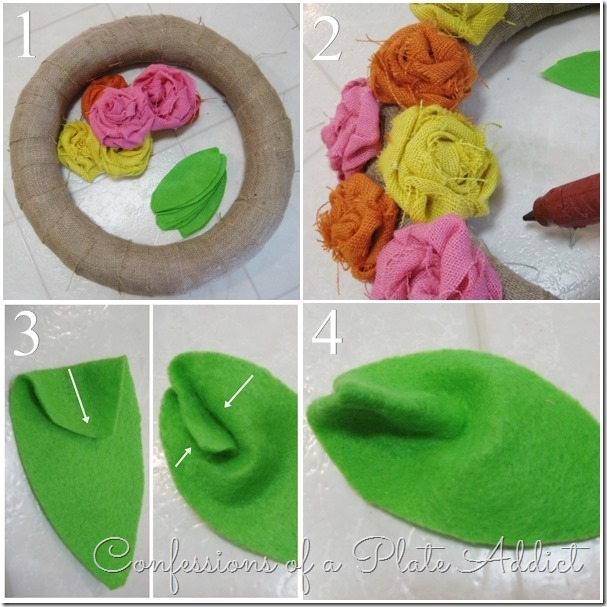 CONFESSIONS OF A PLATE ADDICT No-Sew Burlap Rose Wreath tutorial