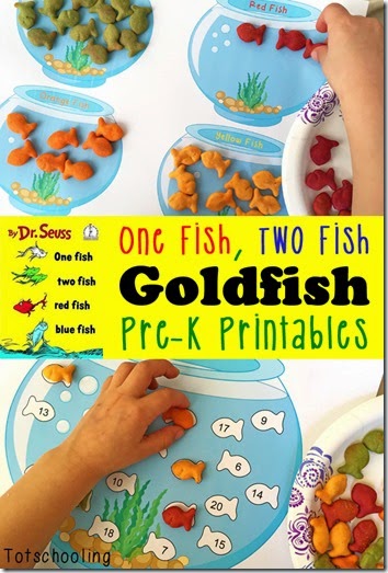 Free Printable Dr. Seuss Activity for Preschoolers Based on One Fish Two Fish Red Fish Blue Fish