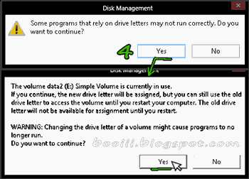 Disk Management: Change drive letter Warning