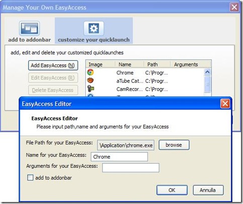Easy Access aggiungere programma PC a Firefox