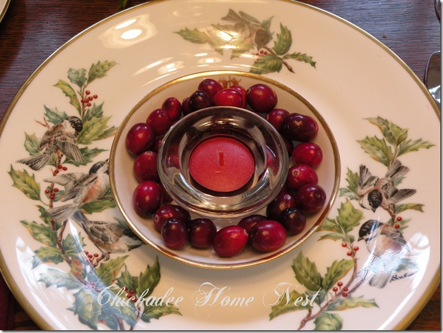 Boehm Chickadees and Holly Christmas china, Christmas table at Chickadee Home Nest