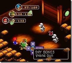 Em Super Mario RPG, apenas poderes especiais são eficientes contra Dry Bones