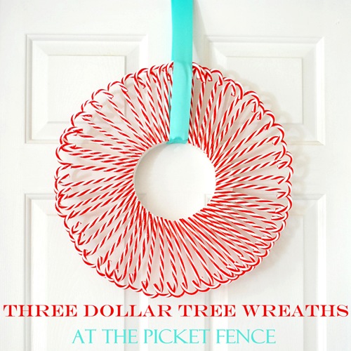 Candy Cane Dollar Tree Wreath from At The Picket Fence