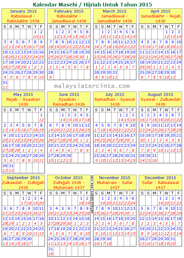 Kalendar Islam 2015 / 1436–1437 Hijrah