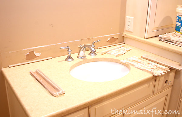 Vanity With A Custom Tile Backsplash, Remove Bathroom Vanity Backsplash