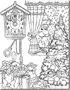 104259-Royalty-Free-RF-Clipart-Illustration-Of-A-Coloring-Page-Outline-Of-Santa-Peeking-In-A-Window-At-A-Christmas-Tree