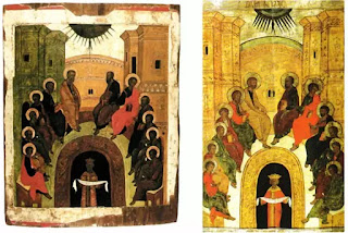 Icon Nga, thế kỷ XV (trái) và thế kỷ XVII (phải) Icon Nga, thế kỷ XV (trái) và thế kỷ XVII (phải)