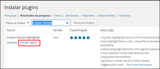 Plugin Syntax Highlighter para o WordPress - Visual Dicas