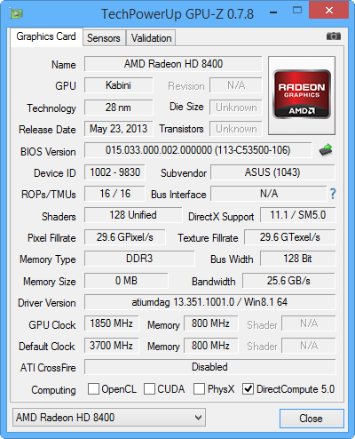 GPU-Z AMD ATHLON 5350