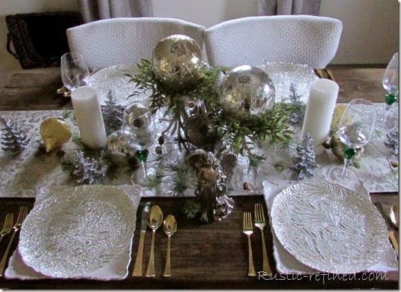 Beautiful Silvery and Gold Christmas Tablescape @ Rustic-refined.com