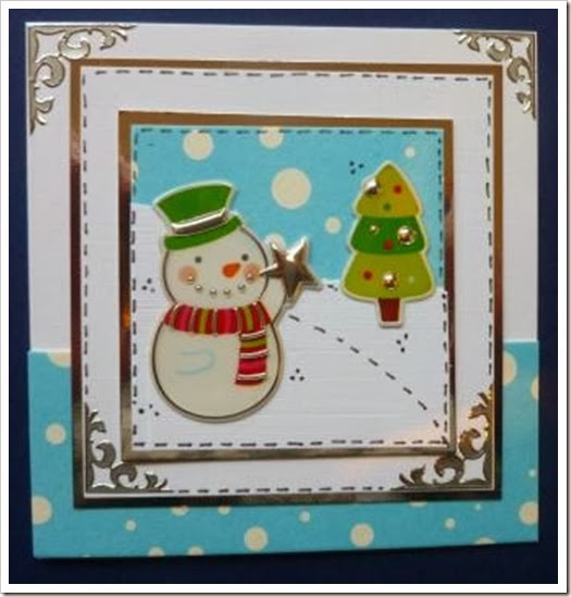 snowman sticker card with snowy paper