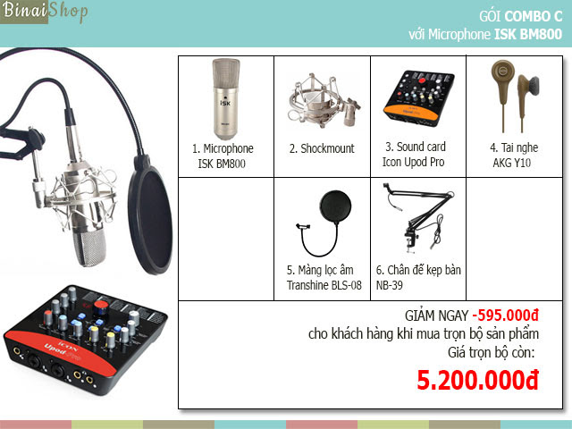 Combo studio phòng thu Micro thu âm ISK BM800