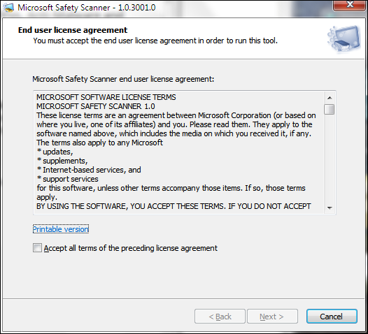 Microsoft Safety Scanner Screenshot