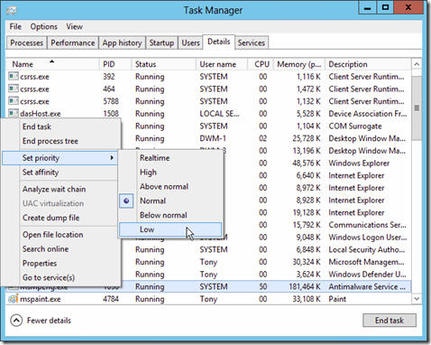 Change the priority of an app to reduce its impact on your PC’s performance.