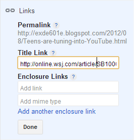 Blogger title links in the post options
