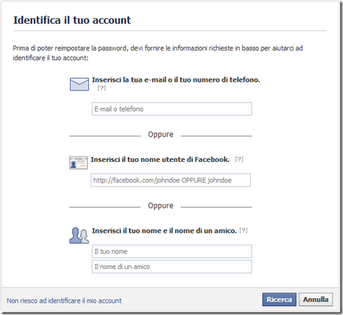 Facebook Identifica il tuo account