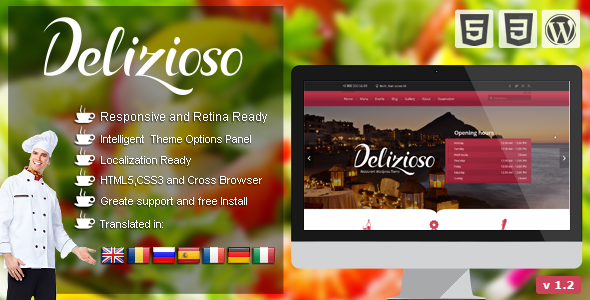 Delizioso Restaurant Responsive WordPress Theme - Restaurants & Cafes Entertainment