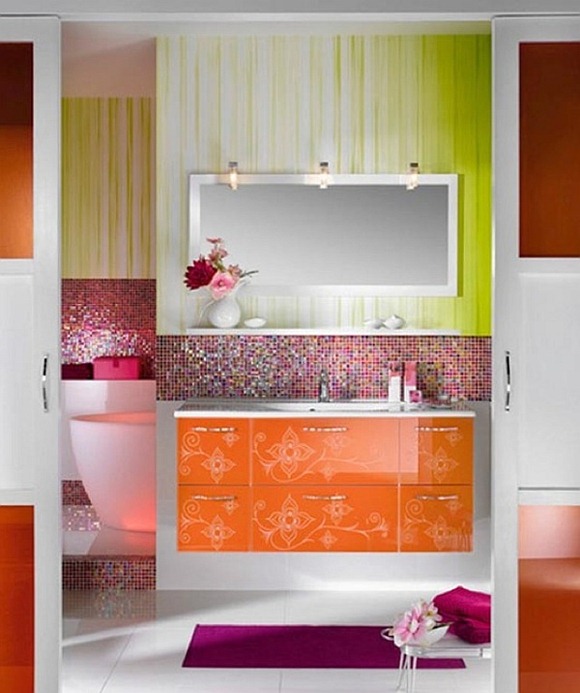 diseños de baños en tonos color naranja