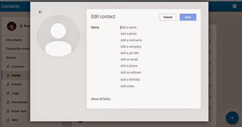 Google Contact for Web, Google Contact versi Web