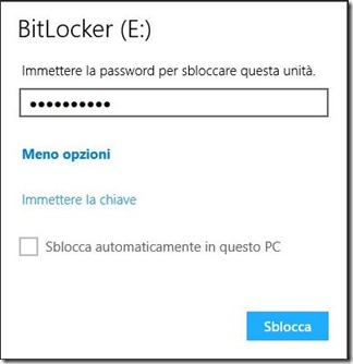 BitLocker Immettere la password per sbloccare l'unità