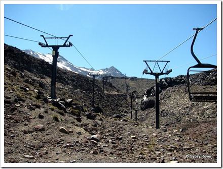Turoa Ski field's Movenpick chair lift on Mt Ruapehu rising 307m on the left, Parklane on the right.