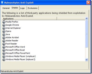 Malwarebytes Anti-Exploit Beta lista programmi del PC che può proteggere