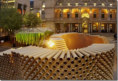 recycled-cardboard-tubes-pavilion-evening-view