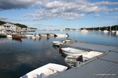 Dinghies at the public landing mean boaters walking to Roseledge Books. IMG_0520.jpg