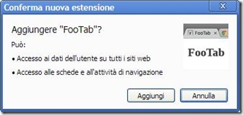 Conferma aggiunta FooTab a Chrome