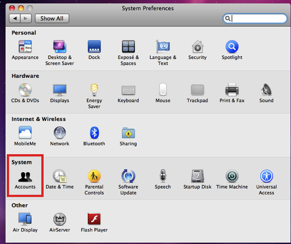 System Preferences you want Accounts