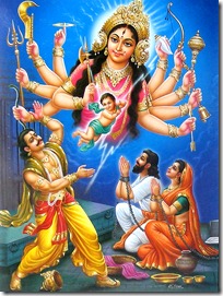 Durga Devi with Kamsa