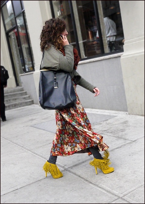 w yellow fringed heels long flower print dress ol