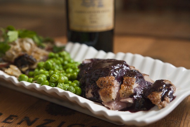 Pan Seared Duck Breast Wine and Blueberry Reduction